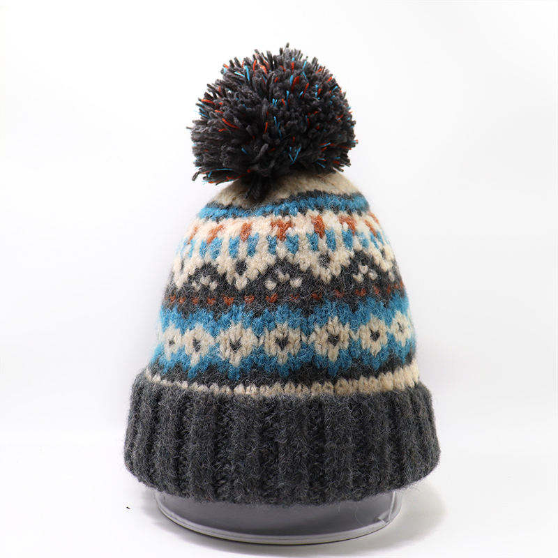 Winter Fair Isle Knitted Pom Pom Beanie Hat for Men Women