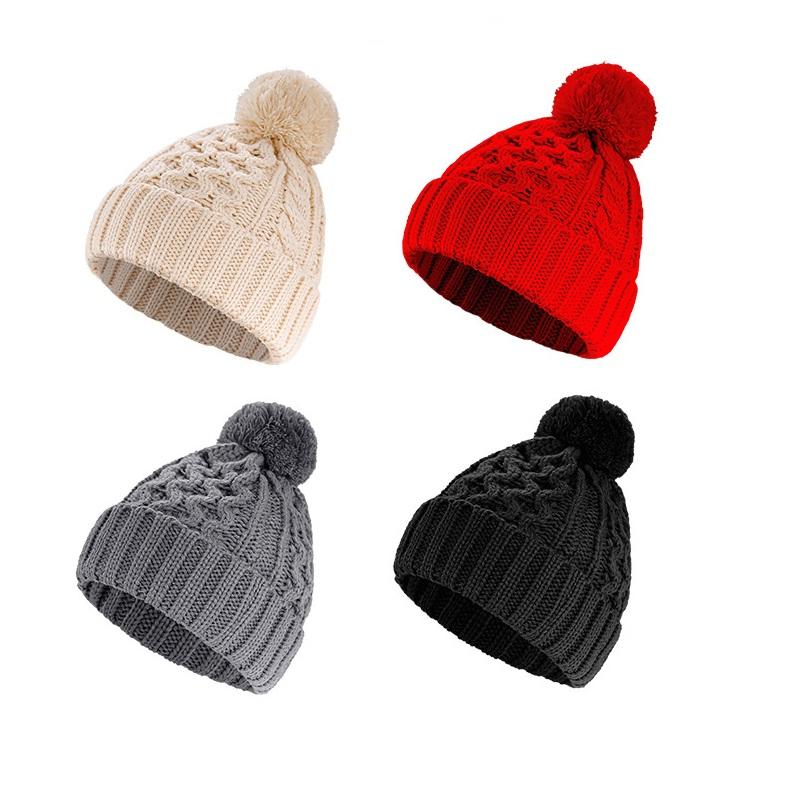 Winter Knit Pom Pom Beanie Hat – Soft Warm Cable Knit Hat for Adults
