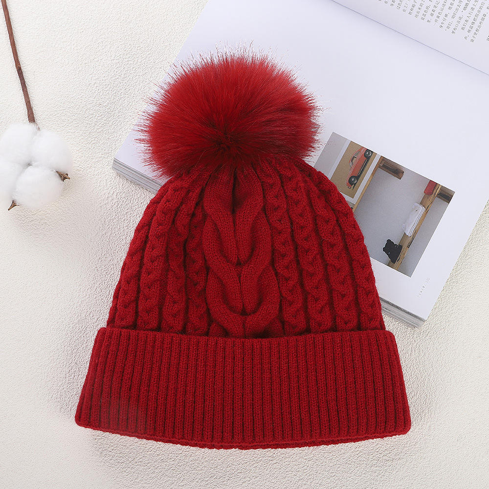 Winter Cable Knit Pom Pom Beanie Hat for Women Warm Soft Cuffed Skull Cap