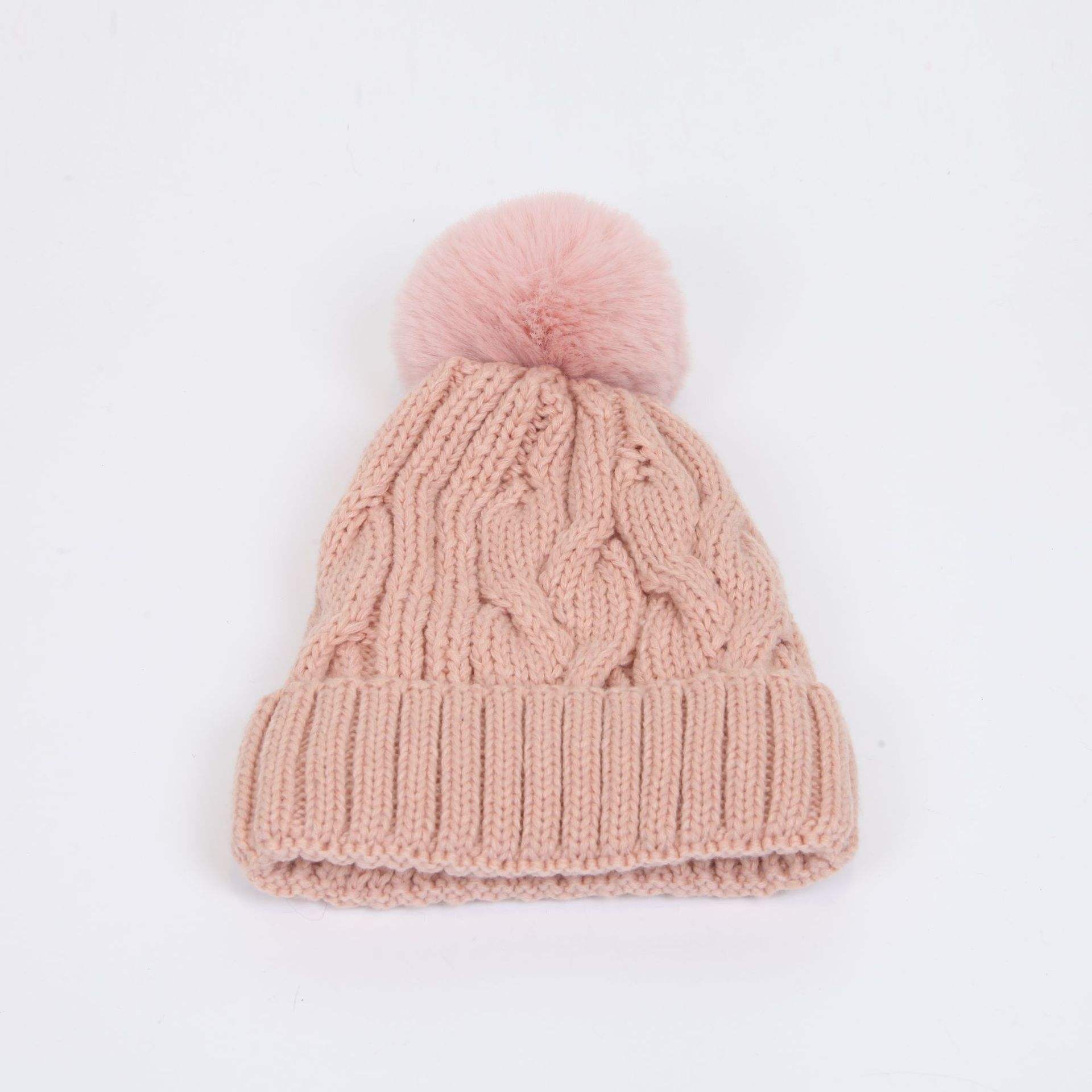 Winter Warm Chunky Knit Beanie with Faux Fur Pom Pom
