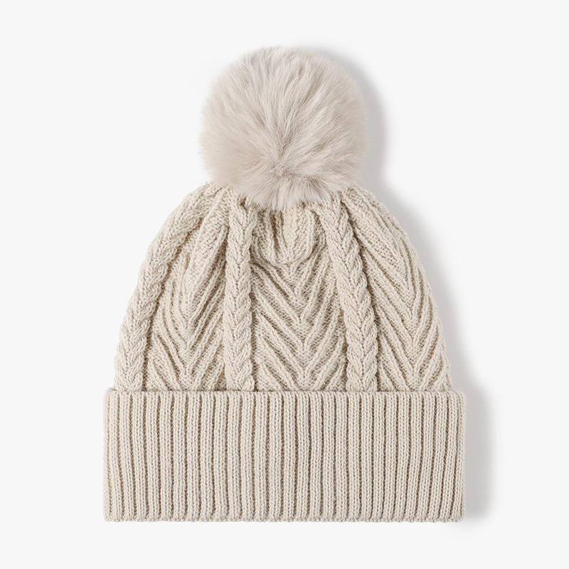 Winter Warm Chunky Knit Beanie Hat with Faux Fur Pom – Multiple Colors