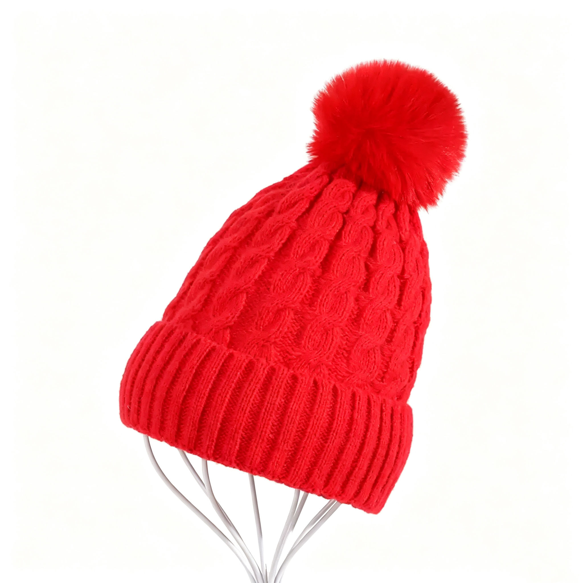 Winter Cable Knit Pom Pom Beanie Hat in Multiple Colors