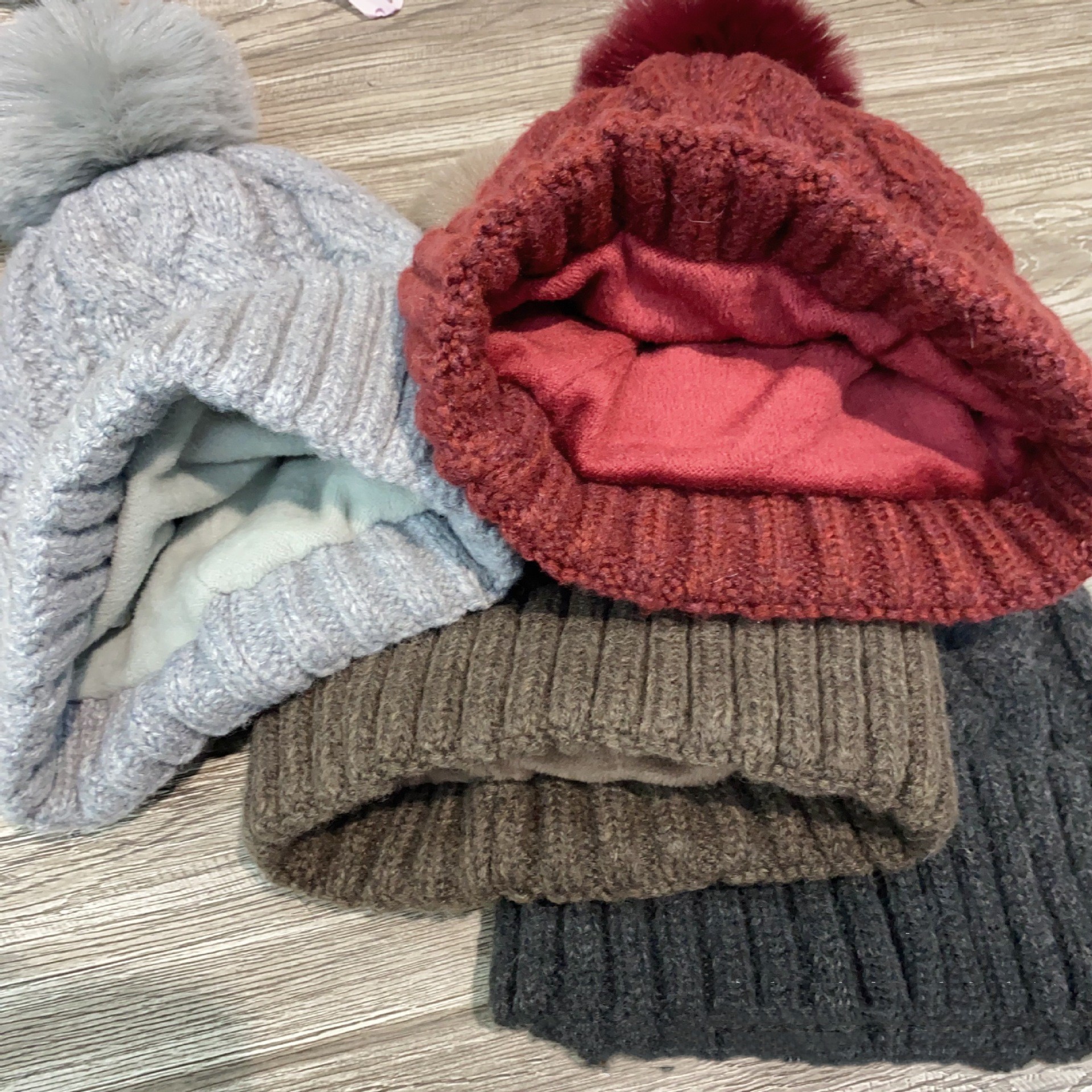 Cable Knit Pom Pom Beanie with Ribbed Fold Cuff – Winter Warm Hat