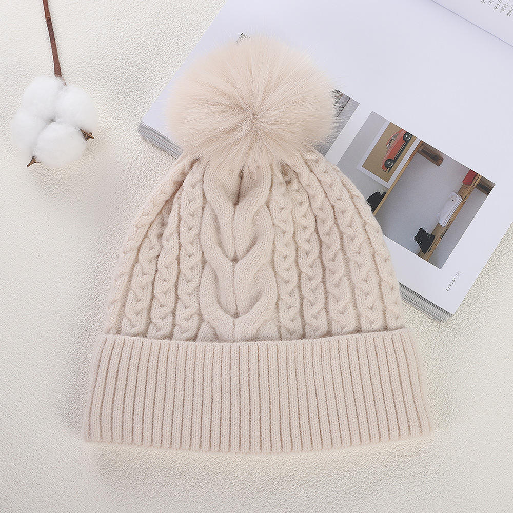 Women's Faux Fur Pom Pom Cable Knit Winter Beanie