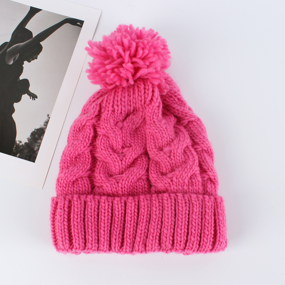 Colorful Women's Chunky Cable Knit Beanie Hat with Faux Fur Pom Pom