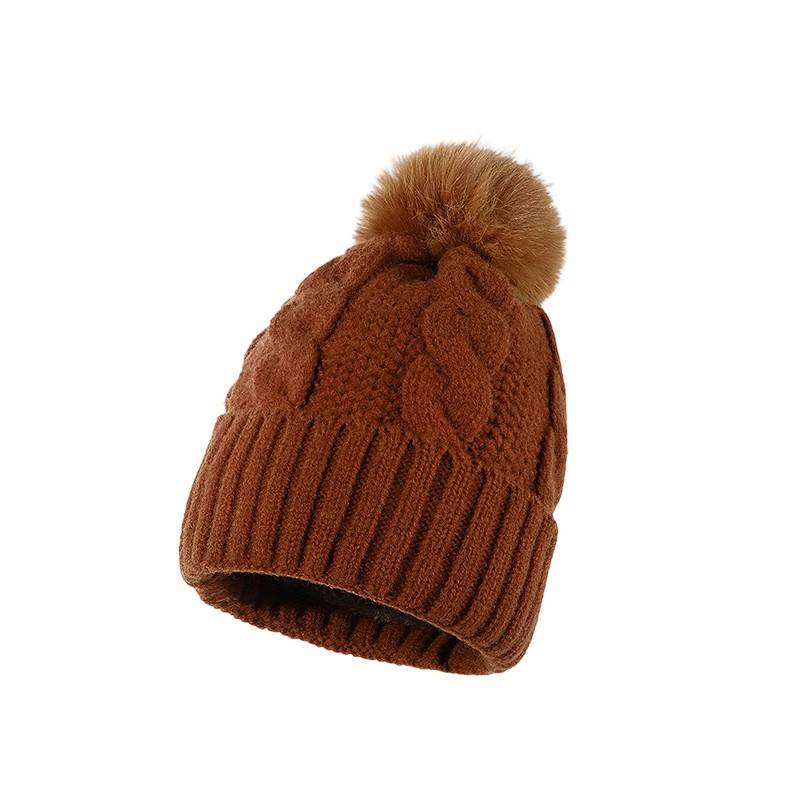 Women's Winter Cable Knit Beanie Hat with Faux Fur Pom Pom Warm Soft Cuffed Cap