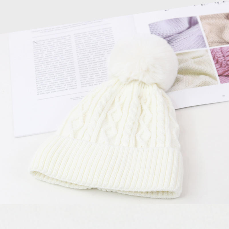Winter Warm Cable Knit Beanie with Faux Fur Pom Pom