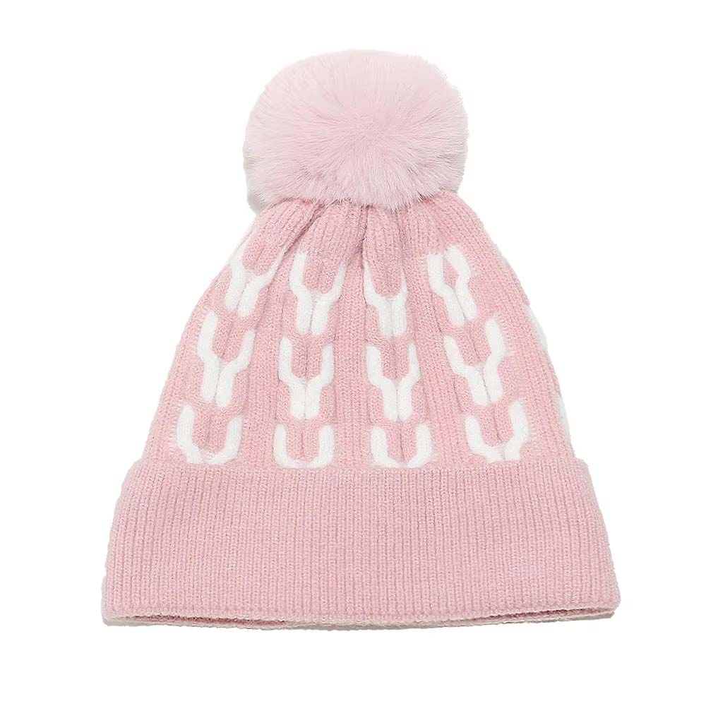 Winter Faux Fur Pom Pom Knitted Beanie Hat for Women Soft Warm Cuffed Skull Cap