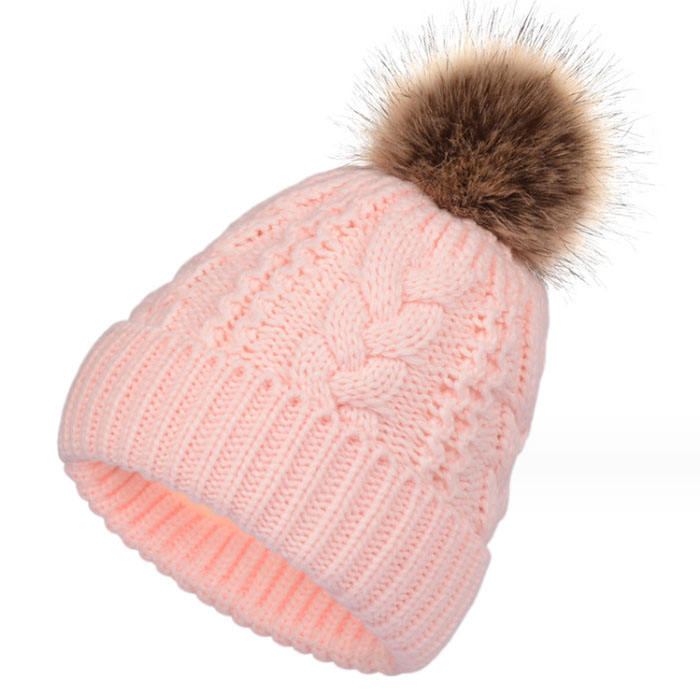 Winter Cable Knit Pom Pom Beanie Hat for Women Soft Warm Cuffed Skull Cap