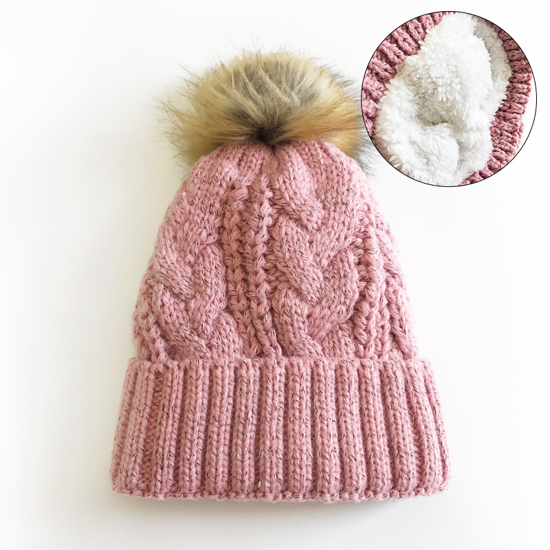 Chunky Cable Knit Beanie Hat with Faux Fur Pom Pom in Multiple Colors