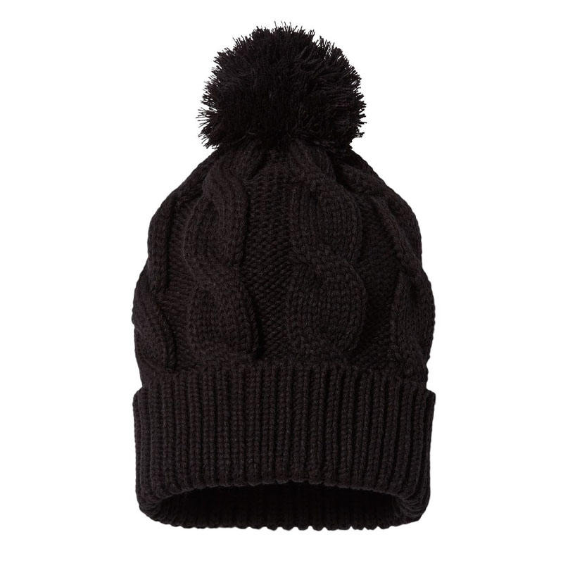 Chunky Cable Knit Cuffed Pom Pom Winter Beanie Hat