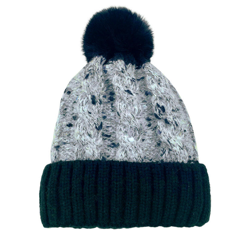 Winter Cable Knit Pom Pom Beanie Hat with Cuffed Design