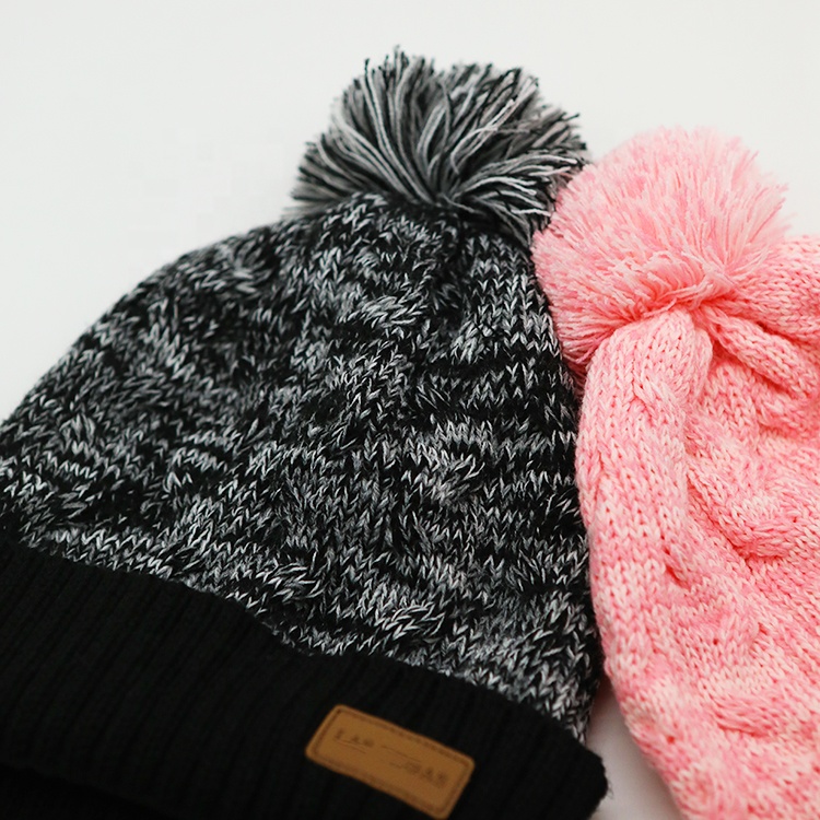 Winter Cable Knit Pom Pom Beanie Hat with Warm Cuffed Design