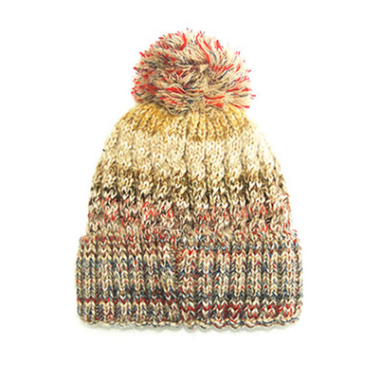 Multicolor Pom Pom Cable Knit Winter Beanie
