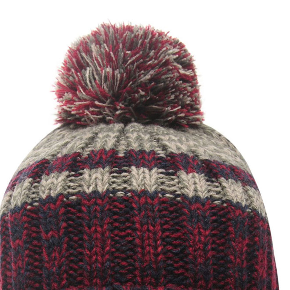 Burgundy Navy Gray Cable Knit Cuffed Pom Beanie