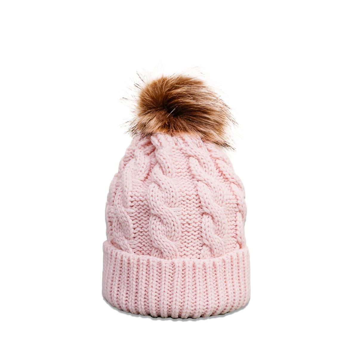 Winter Knit Beanie with Faux Fur Pom – Multiple Colors