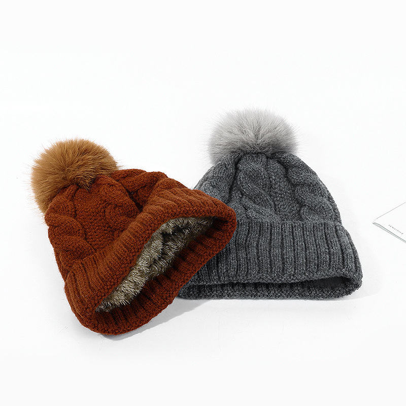 Cable Knit Faux Fur Pom Pom Cuffed Winter Beanie Hat – Multi-Color