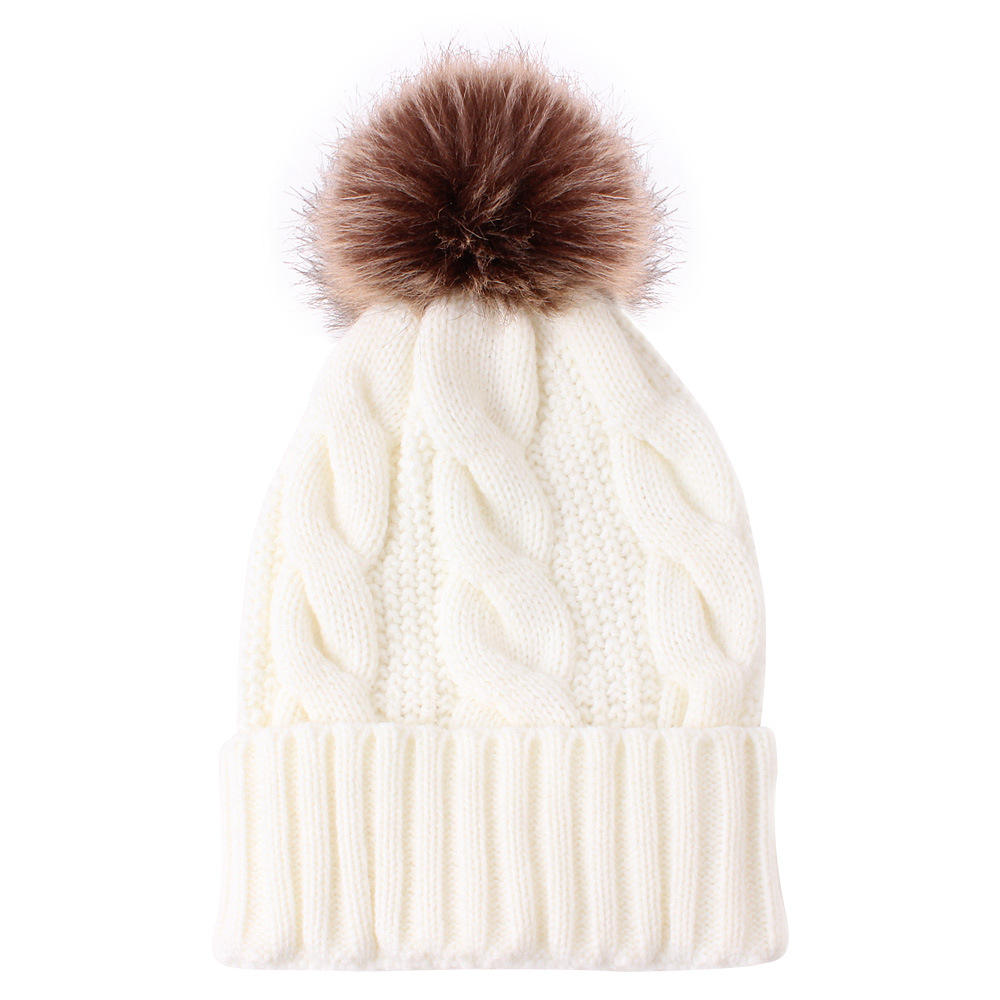 Women's Winter Cable Knit Pom Pom Beanie with Faux Fur Ball