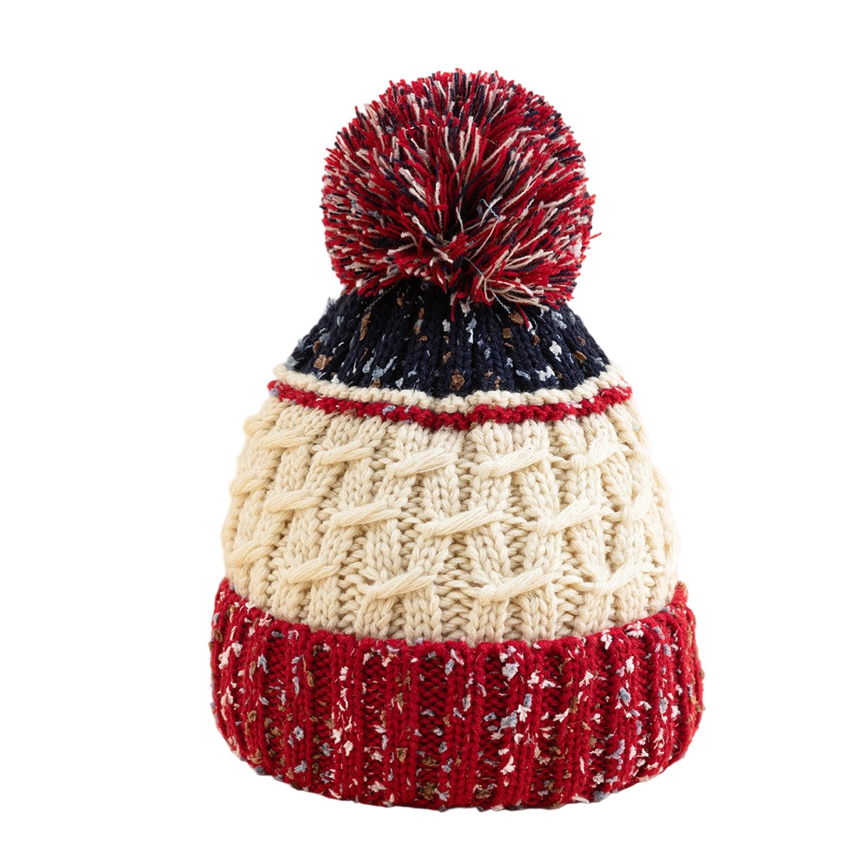 Cozy Chunky Cable Knit Winter Beanie Hat with Faux Fur Pom Pom and Cuffed Design