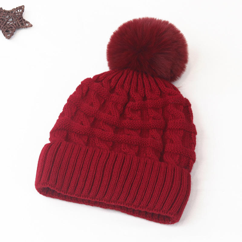 Women’s Winter Cable Knit Cuffed Beanie with Faux Fur Pom Pom