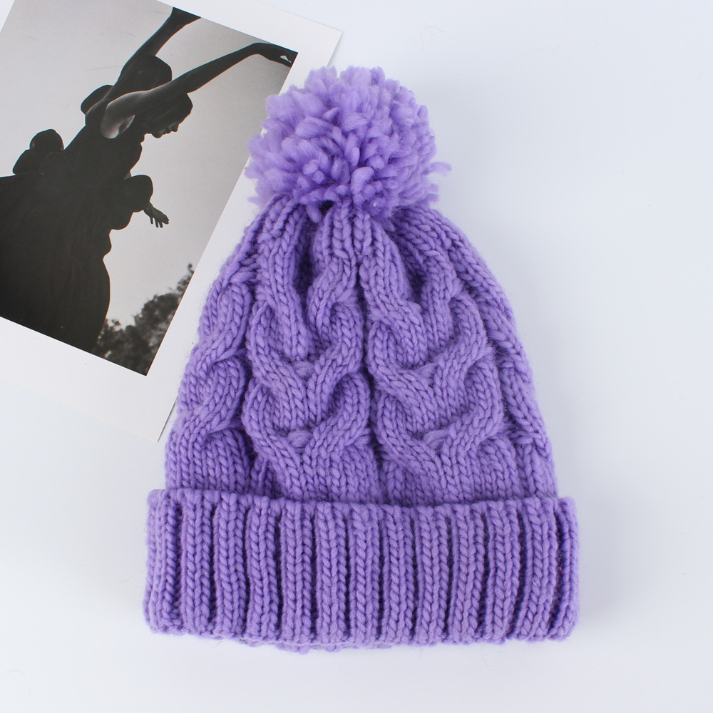 Colorful Women's Chunky Cable Knit Beanie Hat with Faux Fur Pom Pom