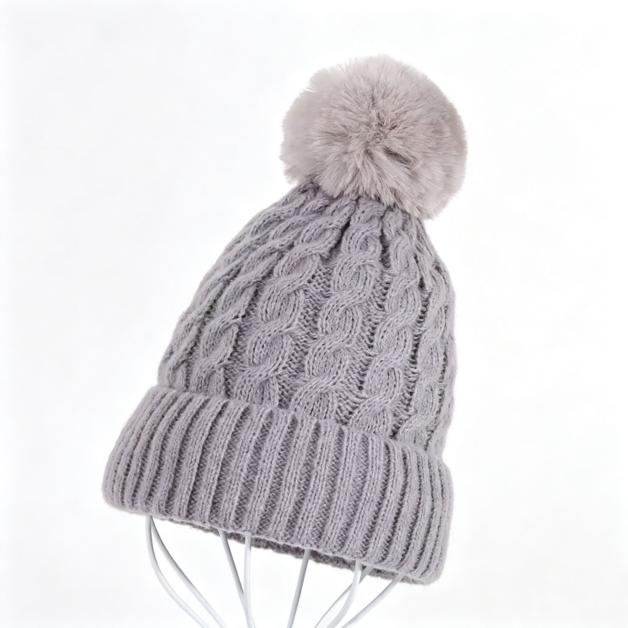 Winter Cable Knit Pom Pom Beanie Hat in Multiple Colors