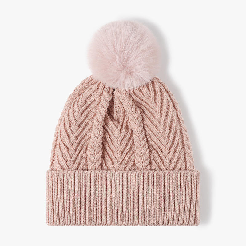 Winter Warm Chunky Knit Beanie Hat with Faux Fur Pom – Multiple Colors