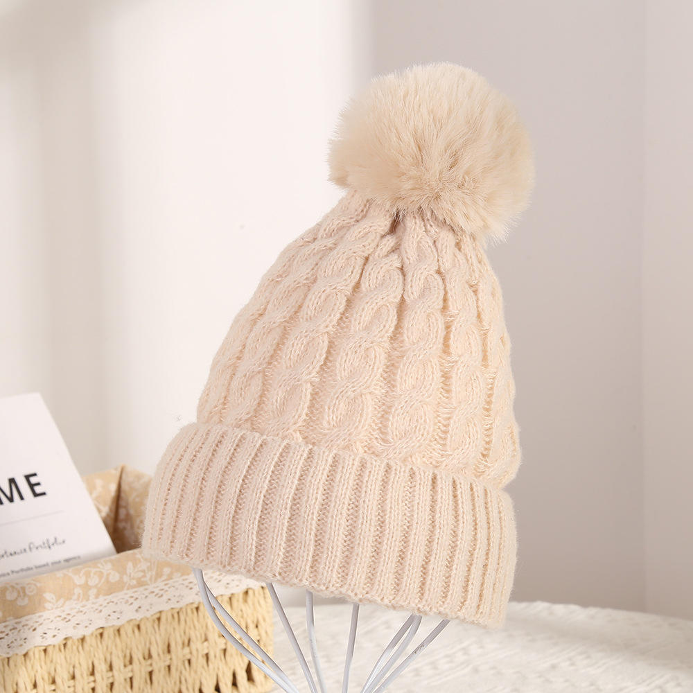 Women's Winter Cable Knit Beanie with Faux Fur Pom Pom