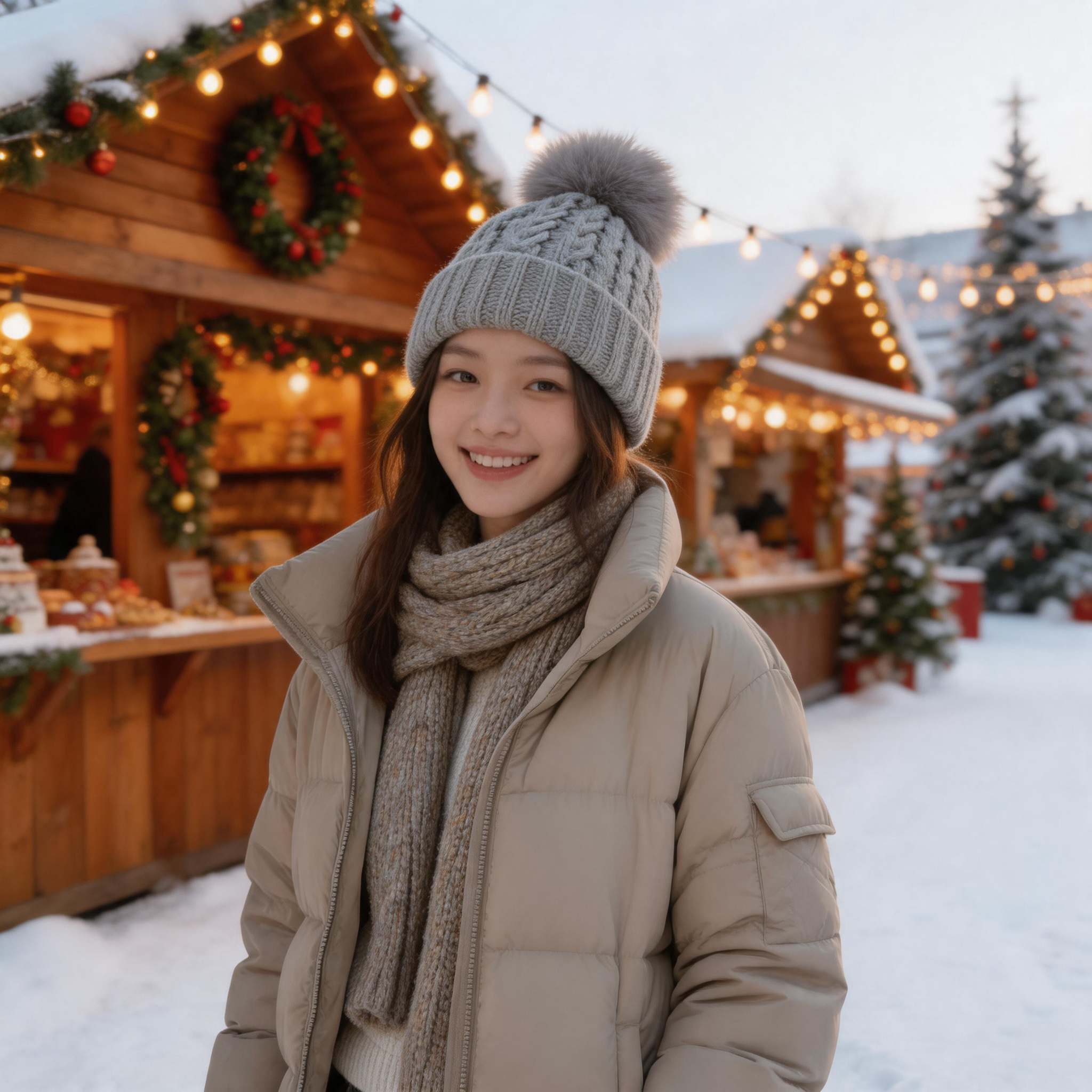 Women's Winter Warm Cable Knit Beanie Hat with Fluffy Faux Fur Pom Pom
