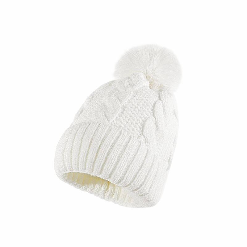 Women's Winter Cable Knit Beanie Hat with Faux Fur Pom Pom Warm Soft Cuffed Cap
