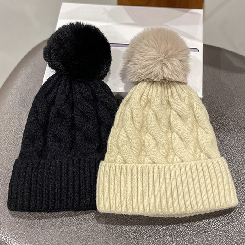 Cable Knit Pom Pom Beanie Winter Warm Cuffed Hat