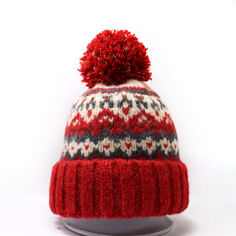 Winter Fair Isle Knitted Pom Pom Beanie Hat for Men Women