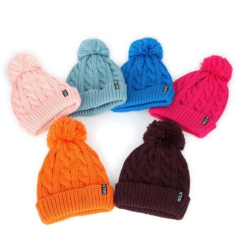 Chunky Cable Knit Cuffed Pom Pom Winter Beanie Hat