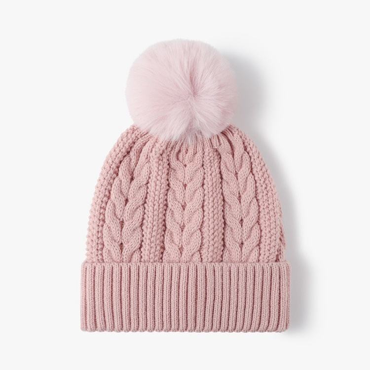 Chunky Knit Pom Pom Winter Beanie – Multiple Colors with Faux Fur Top