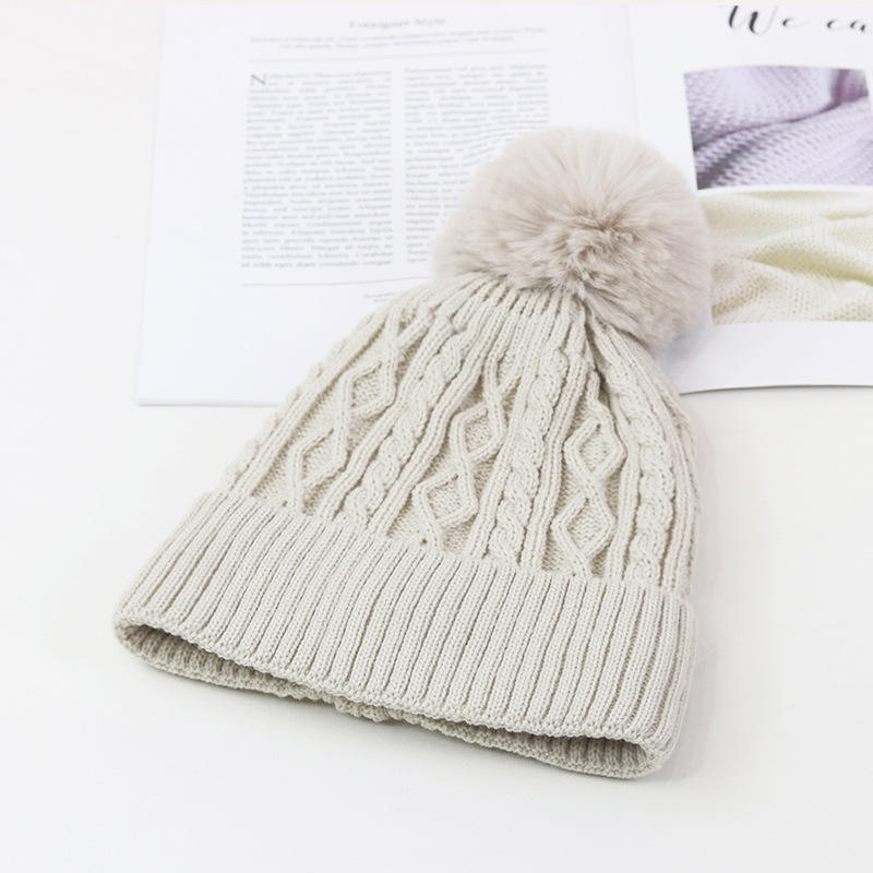 Winter Pom-Pom Cable Knit Beanie in Multiple Colors