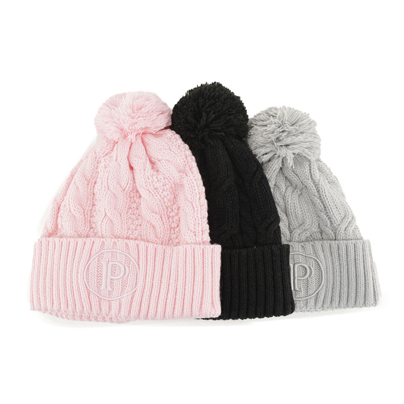Winter Cable Knit Cuffed Pom Pom Beanie for Women and Men