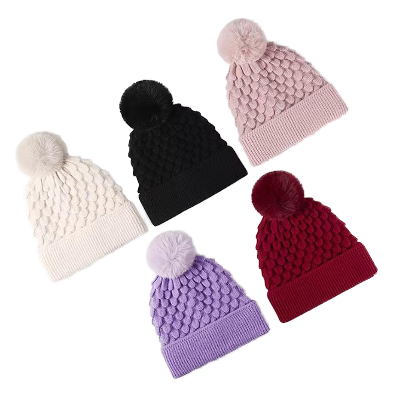 Winter Soft Cable Knit Pom Pom Beanie Hat for Women