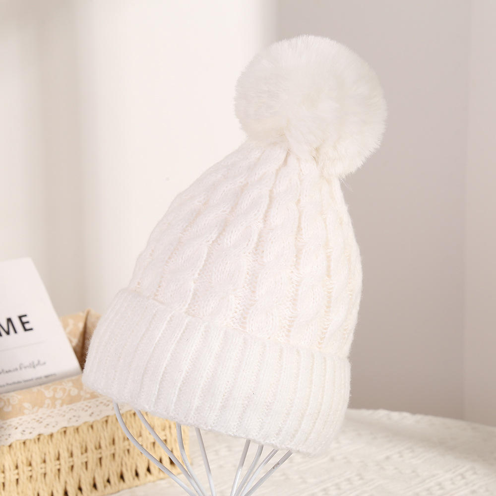 Women's Winter Cable Knit Beanie with Faux Fur Pom Pom