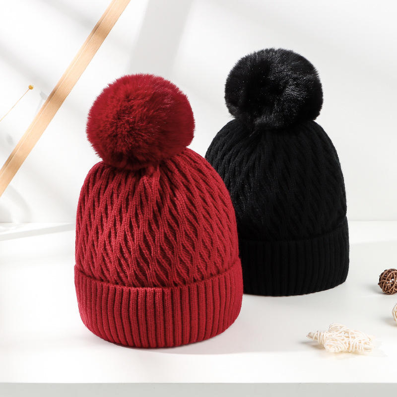 Women's Winter Cable Knit Beanie Hat with Faux Fur Pom Pom, Warm Soft Cuffed Knitted Cap