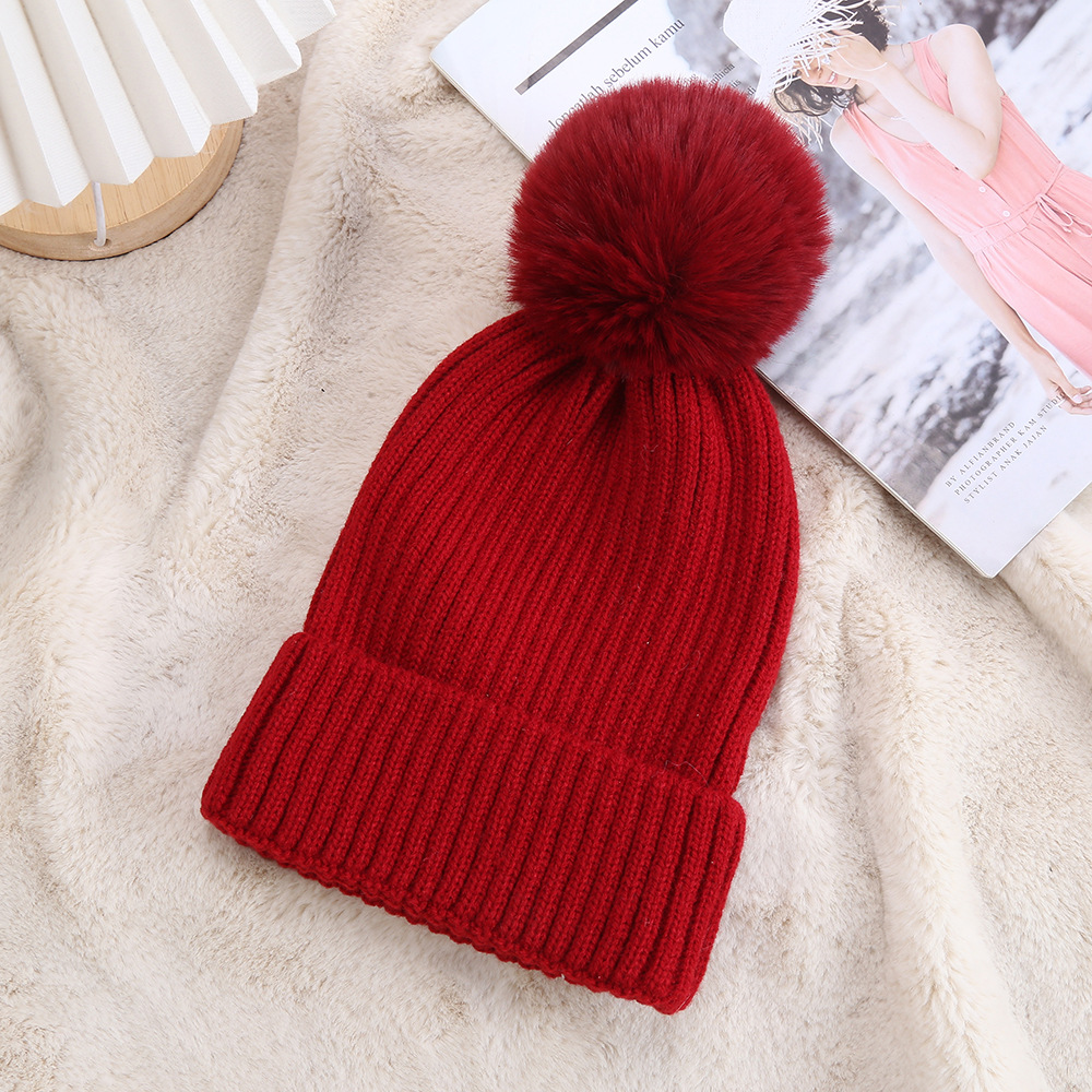 Colorful Faux Fur Pom Pom Beanie – Warm Ribbed Winter Knit Hat