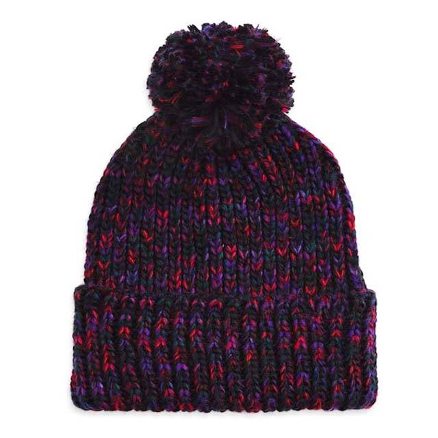 Multicolor Cable Knit Pom Pom Winter Beanie Hat
