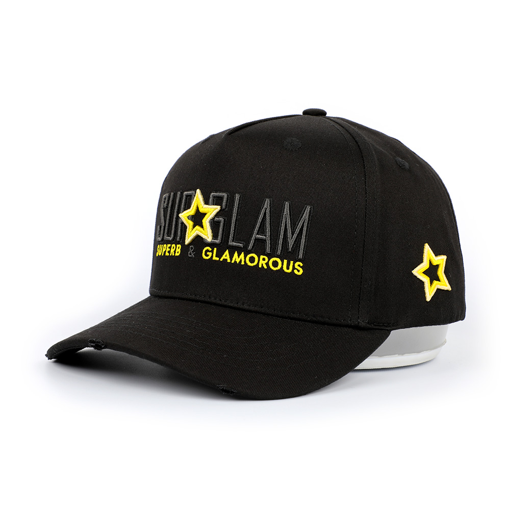 Black Cotton Twill Baseball Cap with Star Letter Embroidery