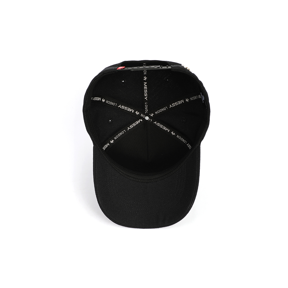 Black Five-Panel Cotton Twill Baseball Cap with Pink 3D Wave Embroidery