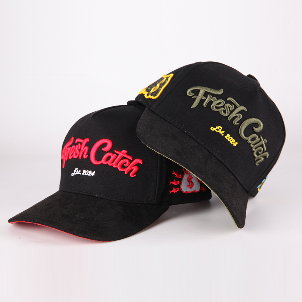 Fresh Catch Script Embroidered Black Baseball Cap