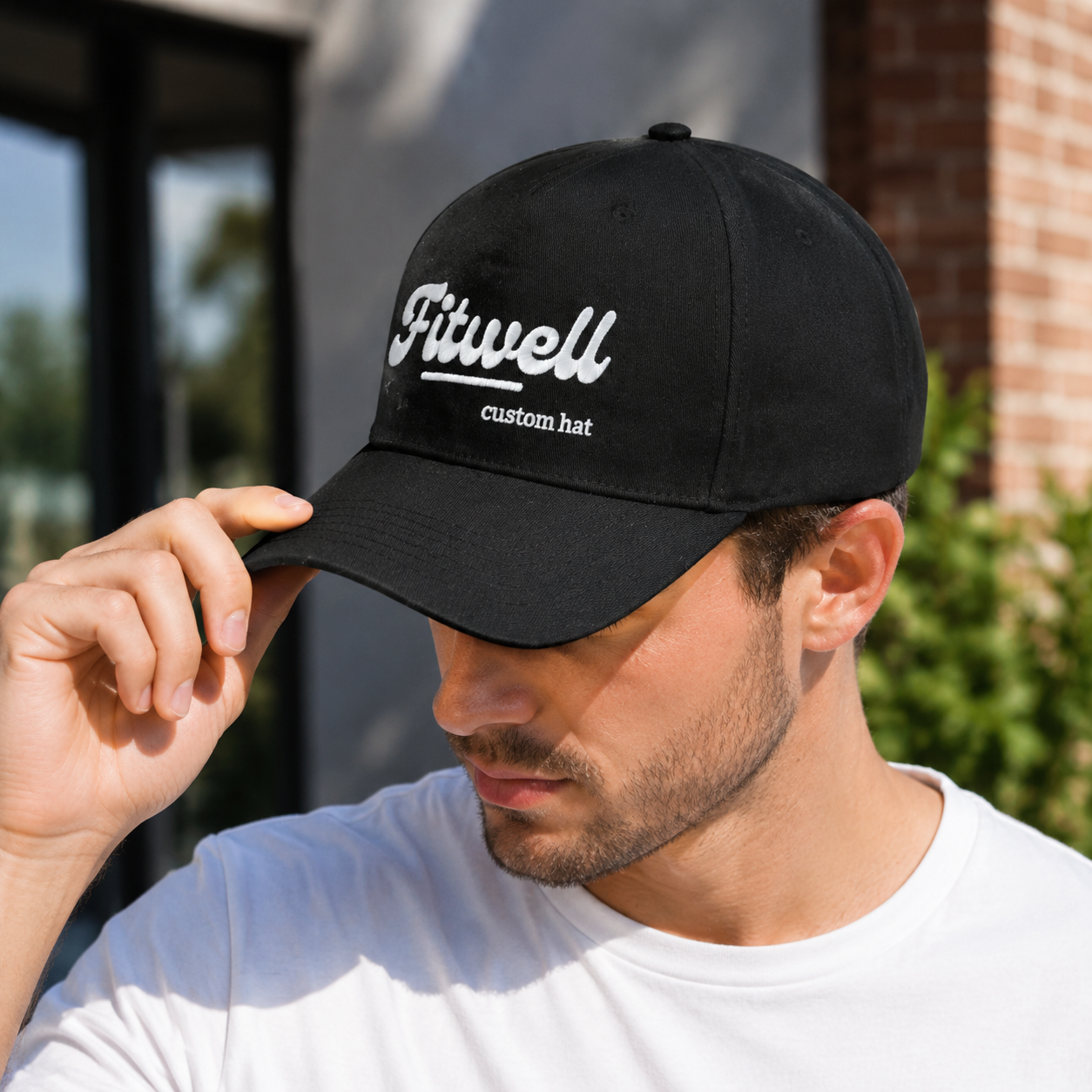Black 5 Panel Cotton Twill Baseball Cap with 3D Embroidered Logo Casual Adjustable Hat