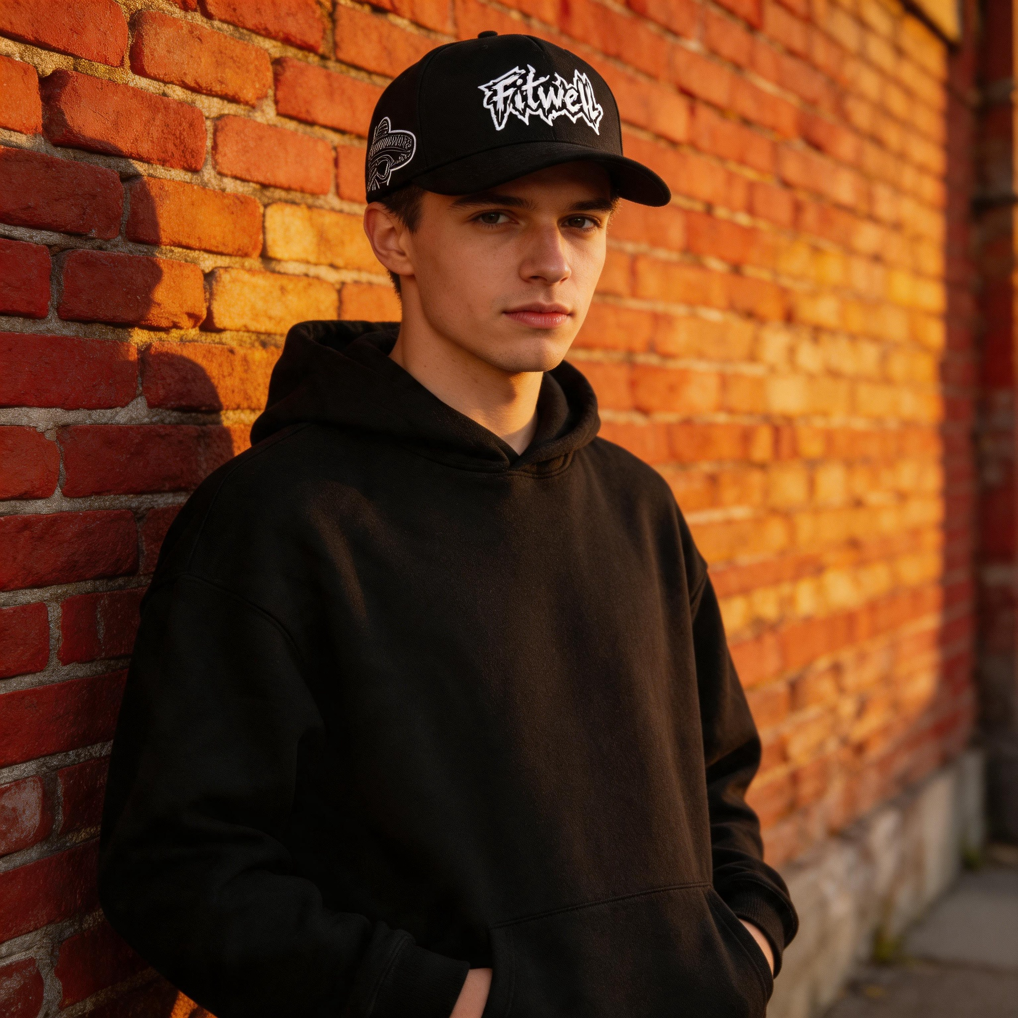Black Cotton Twill Baseball Cap with Raised Embroidered Graffiti Logo, Curved Brim and Side Patch – Unisex Streetwear 5-Panel Hat