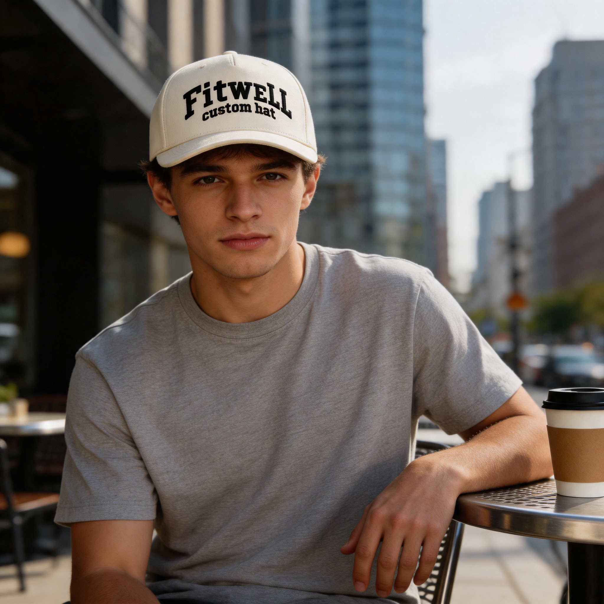 NWAHYPE Fayetteville Cream Cotton Twill 5-Panel Baseball Cap with Black Embroidered Lettering and Curved Brim