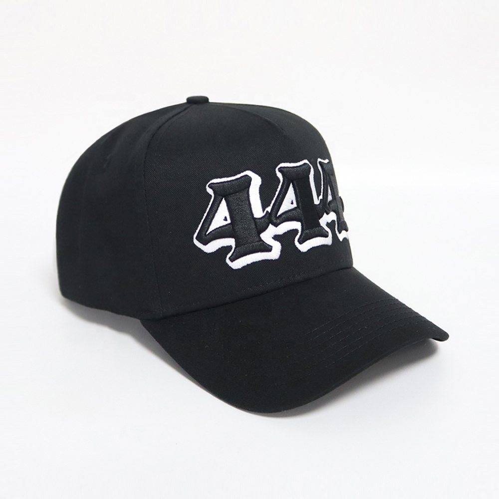 Black 3D Embroidered Logo Baseball Cap Cotton Twill Adjustable Snapback Hat