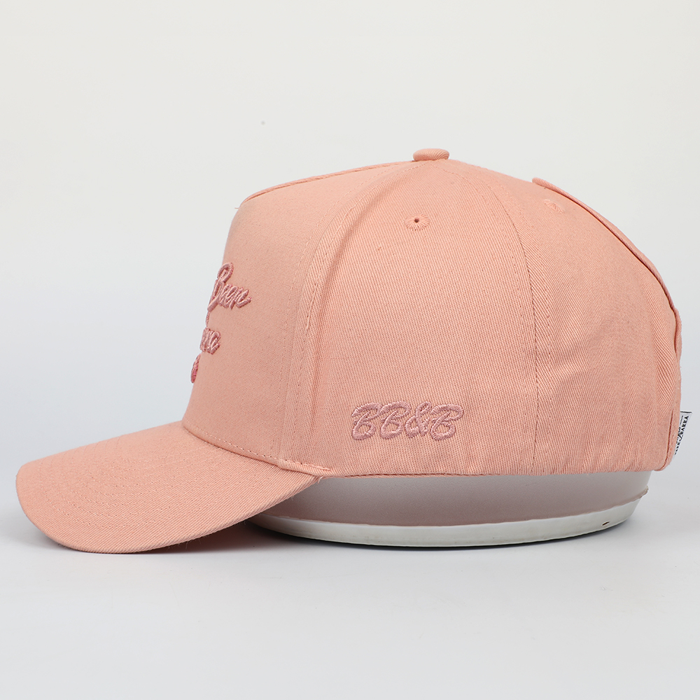 Peach Cotton Twill Baseball Cap with Tonal Anchor and Fish Embroidery