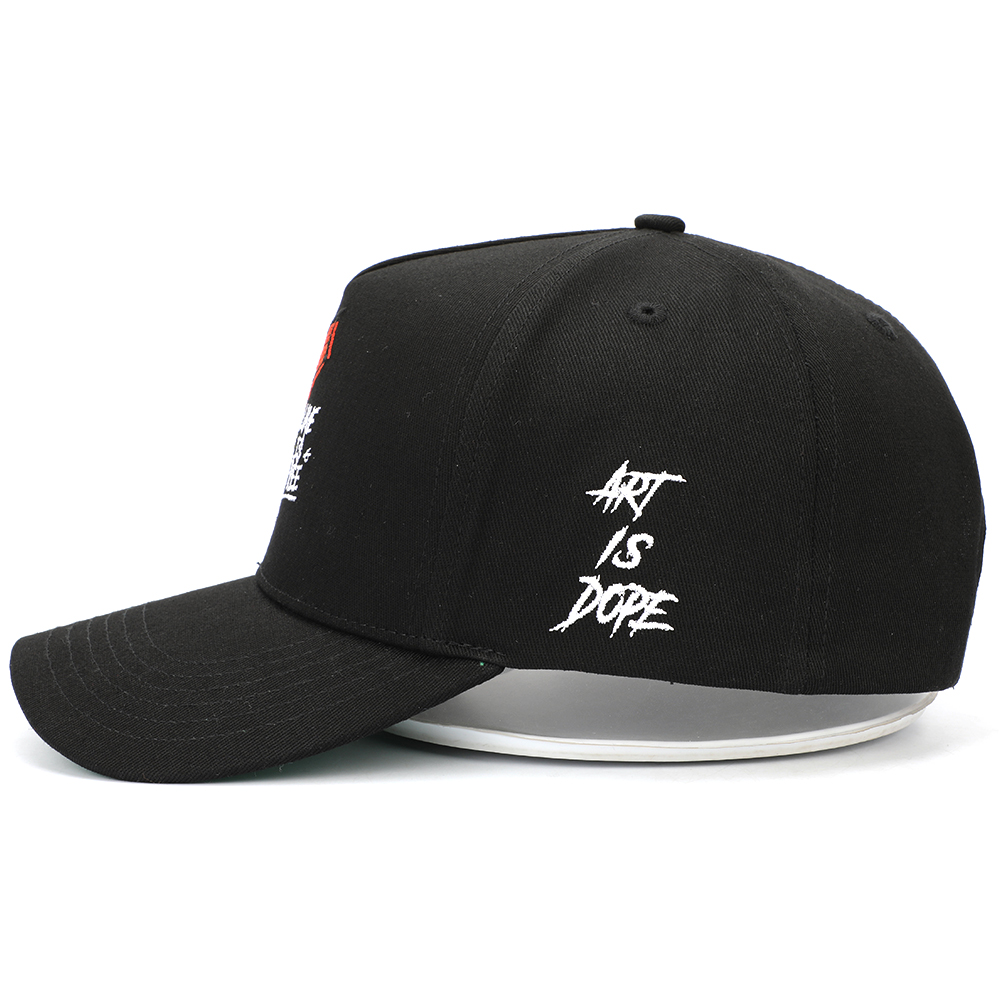 Black Cotton Twill Baseball Cap with 3D Embroidered Logo Adjustable Casual Hat